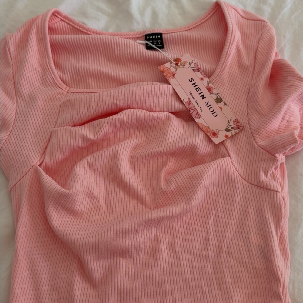 SHEIN Pink Ribbed Ruched Bodysuit